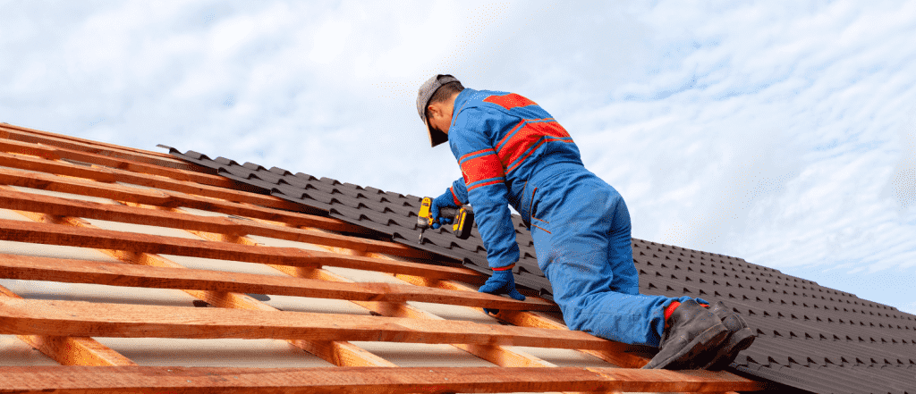 A professional roofer working on a roof