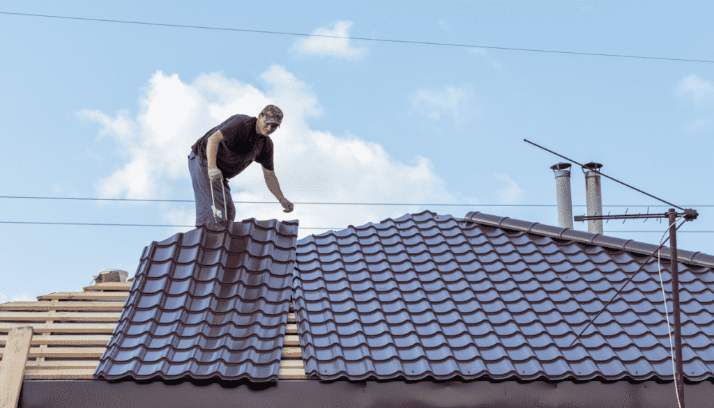 A professional roofer working on a roof