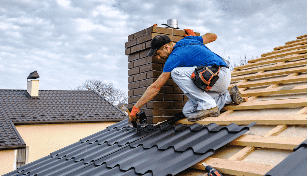A professional roofer working on a roof